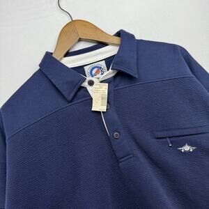 Vintage Sweater Polo Mens Large Blue Knit Greenline International Preppy 90s NEW